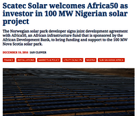 Scatec Solar welcomes Africa50 as investor in 100 MW Nigerian solar project