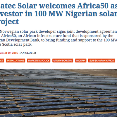 Scatec Solar welcomes Africa50 as investor in 100 MW Nigerian solar project
