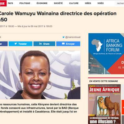 Jeune Afrique: Carole Wamuyu Wainaina directrice des opération d’Africa50