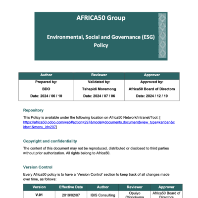 Environmental and Social Governance (ESG) Policy