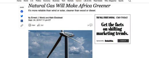 Wall Street Journal: Natural Gas Will Make Africa Greener