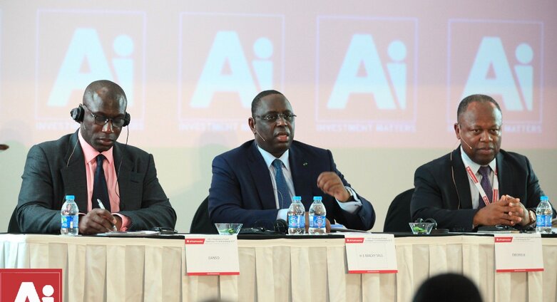 President Sall with Alain Ebobisse and Africa investor CEO Hubert Danso